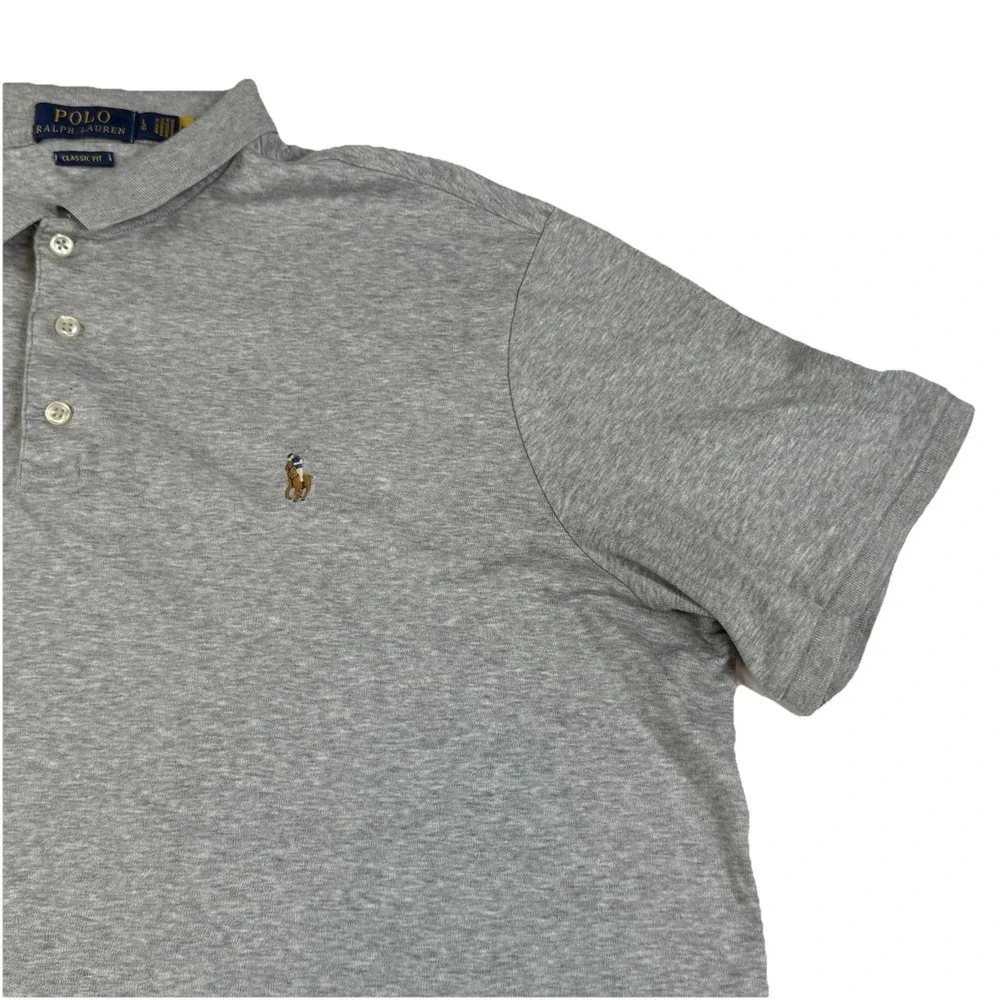 Polo Ralph Lauren Short Sleeve Polo Shirt Flesh Pony Heathered Gray Men's Large
